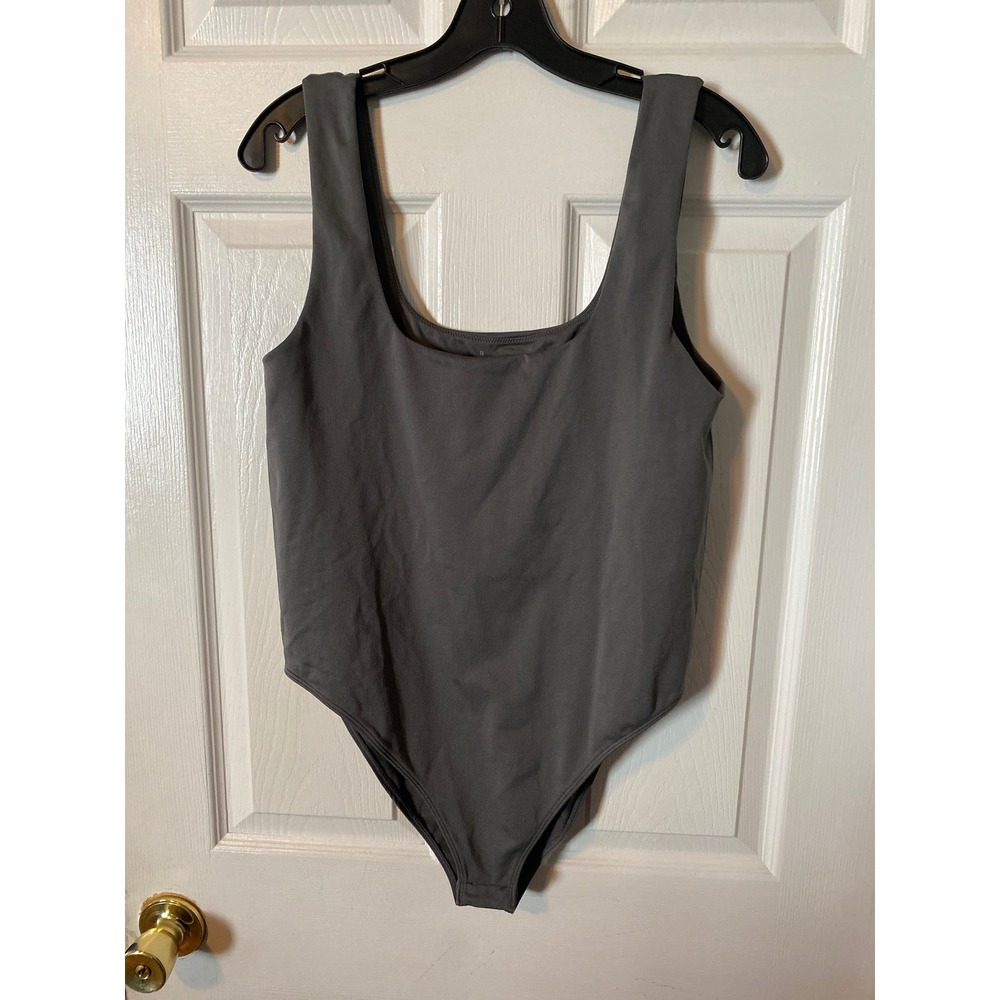 A New Day Womens Square Neck Sleeveless Bodysuit Dark Gray XL F00302494